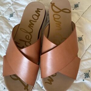 Sam Edelman Tan Leather Crossband Slide Sandals